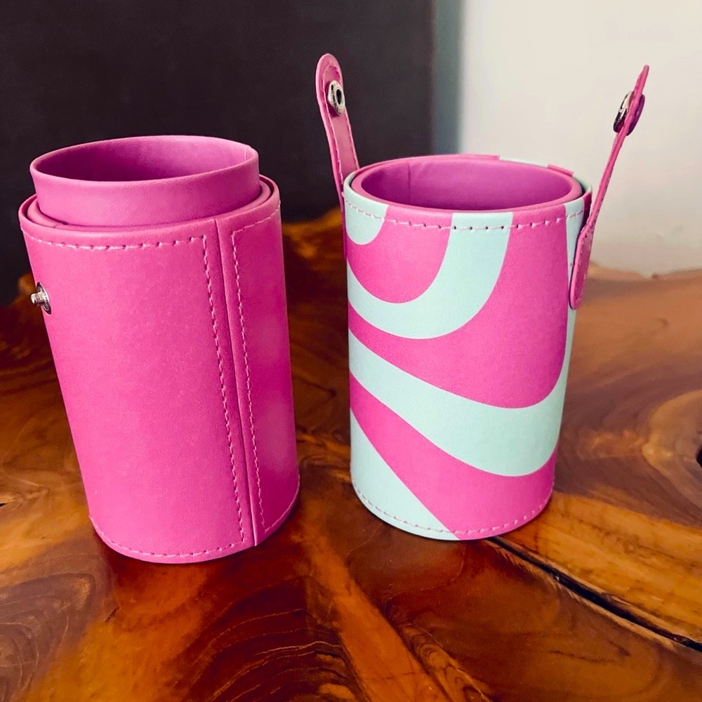 Leather makeup brush case Pink and Mint Swirl! Great for Travel